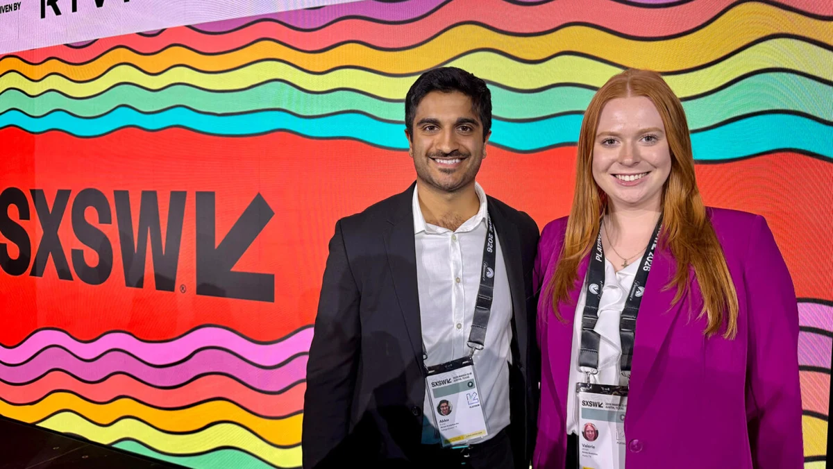Akshaj Kumar and Valerie McNeill standing together smiling at SXSW 2026